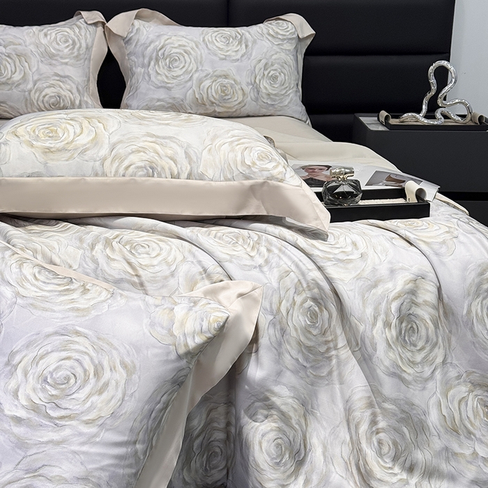 91家纺网 家纺一手货源 找家纺 梵克保罗 2026新款简约莱赛尔夏被夏凉被空调被四件套 松绿玫瑰