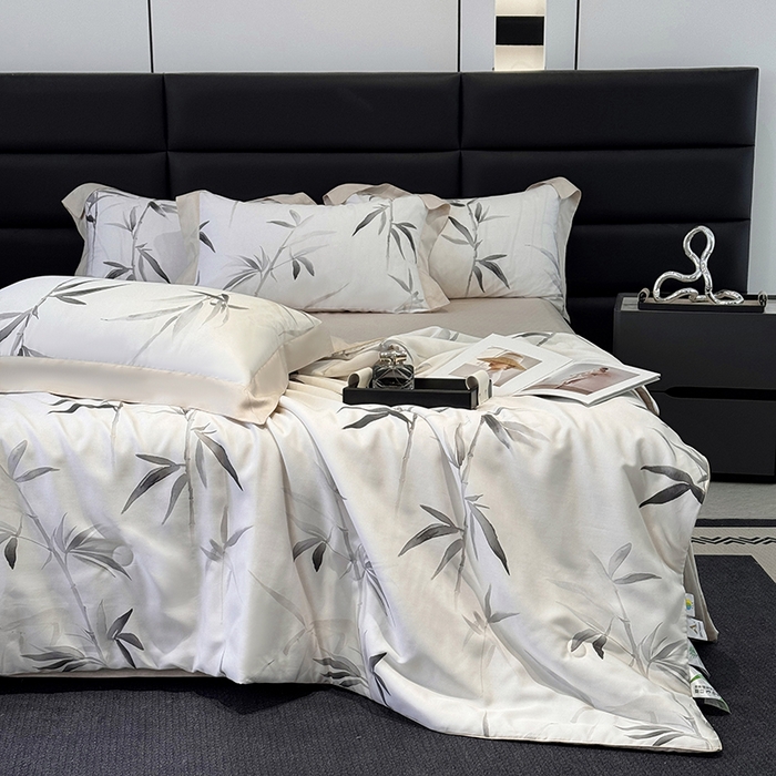 91家纺网 家纺一手货源 找家纺 梵克保罗 2026新款简约莱赛尔夏被夏凉被空调被四件套 轻蔓竹