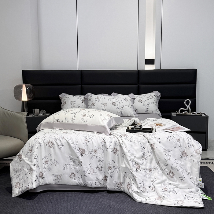 91家纺网 家纺一手货源 找家纺 梵克保罗 2026新款简约莱赛尔夏被夏凉被空调被四件套 情依