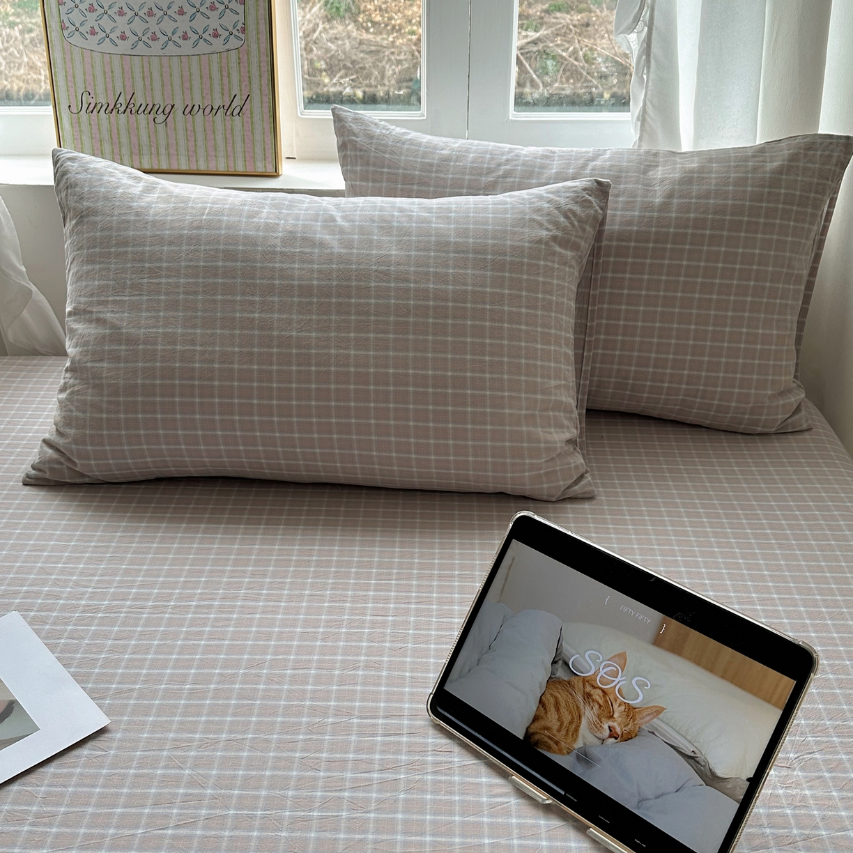 91家纺网 家纺一手货源 找家纺 （总）六巷胡同 2026新款A类全棉纯棉水洗棉色织格子单品枕套 枕套单件