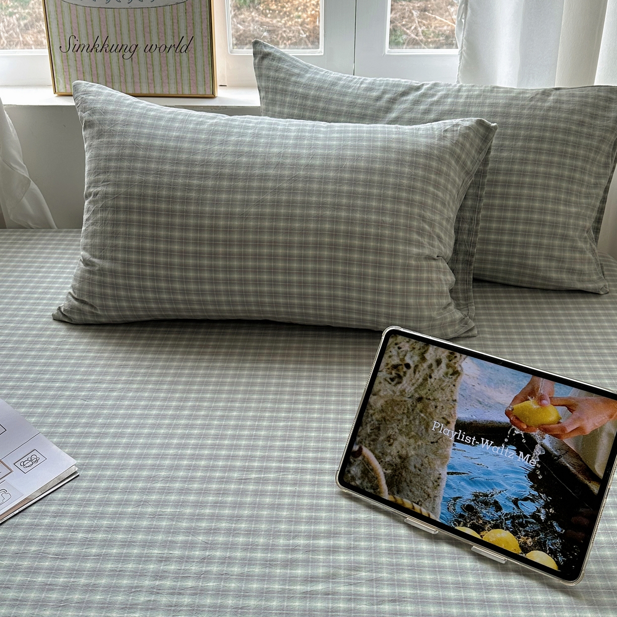 91家纺网 家纺一手货源 找家纺 六巷胡同 2026新款A类全棉纯棉水洗棉色织格子单品枕套 枕套单件 知序-绿格