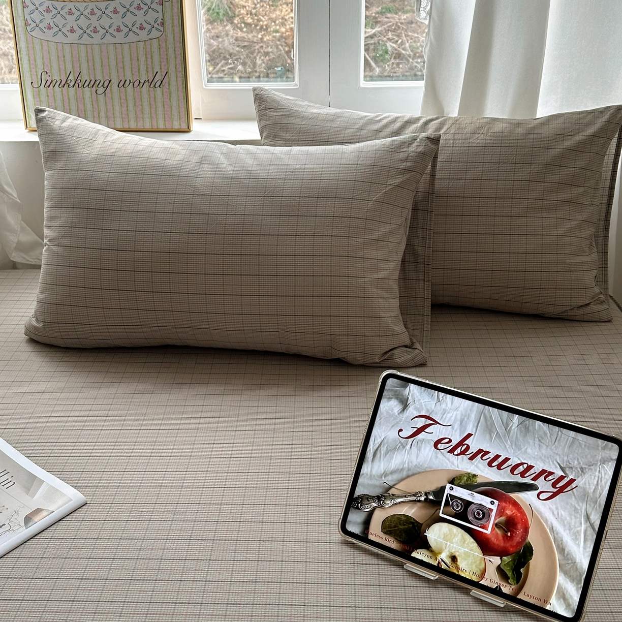 91家纺网 家纺一手货源 找家纺 六巷胡同 2026新款A类全棉纯棉水洗棉色织格子单品枕套 枕套单件 逐风-灰格