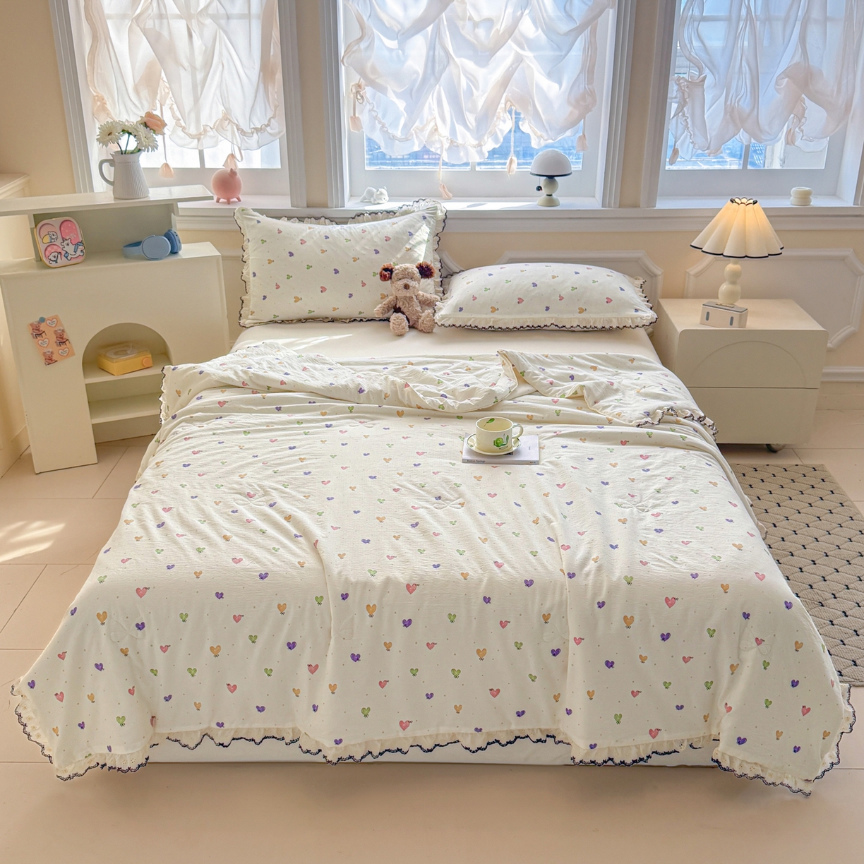 91家纺网 家纺一手货源 找家纺 （总）鑫贝阳 2026新款韩版花边邹邹绵夏被