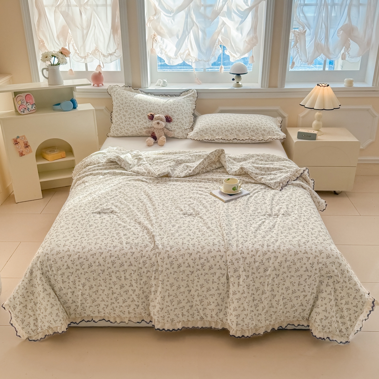 91家纺网 家纺一手货源 找家纺 （总）鑫贝阳 2026新款韩版花边邹邹绵夏被