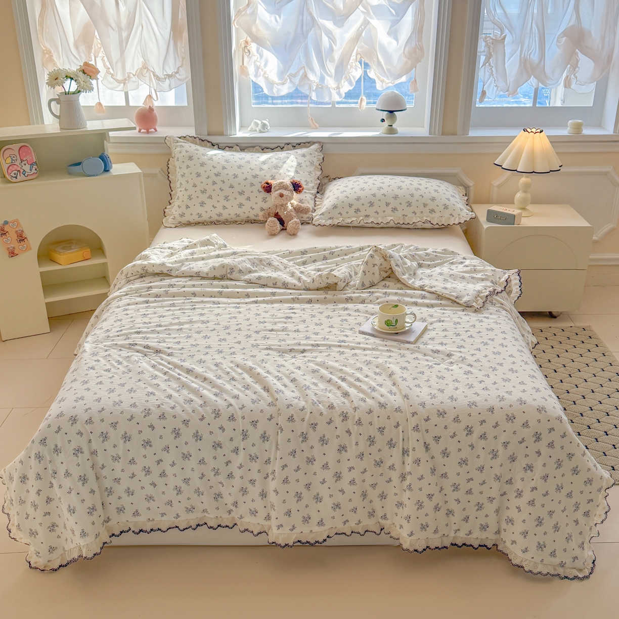 91家纺网 家纺一手货源 找家纺 （总）鑫贝阳 2026新款韩版花边邹邹绵夏被