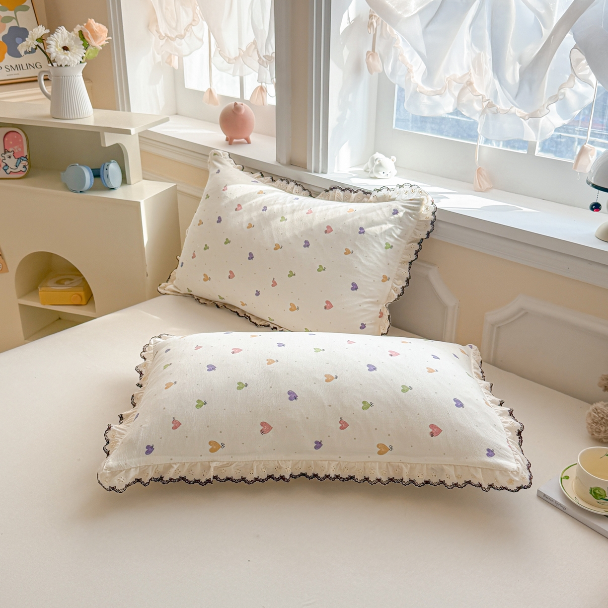 91家纺网 家纺一手货源 找家纺 鑫贝阳 2026新款韩版花边邹邹绵夏被 马卡龙爱心