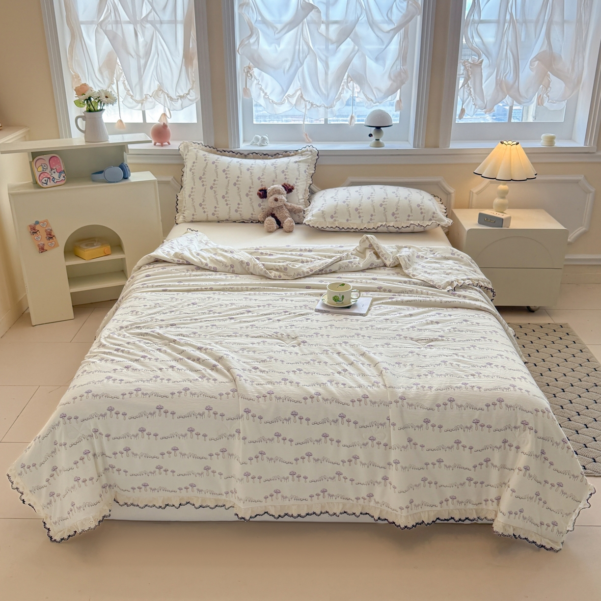 鑫贝阳 2026新款韩版花边邹邹绵夏被 蘑菇小森林