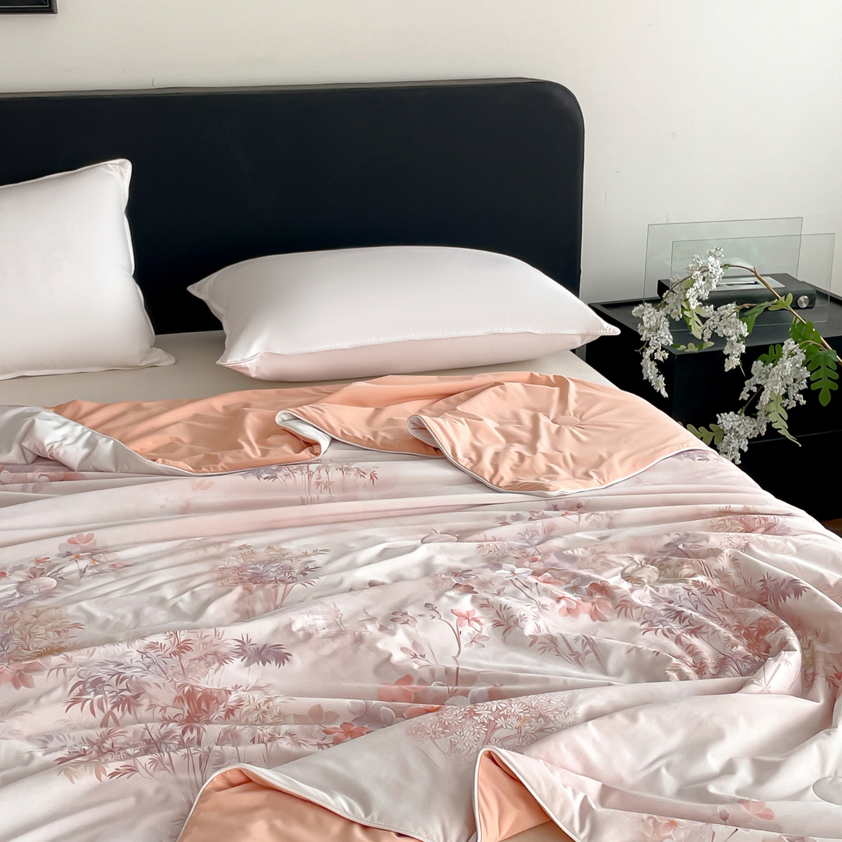 91家纺网 家纺一手货源 找家纺 鑫贝阳 2026新款锦氨凉感丝夏被 丛林晓梦粉