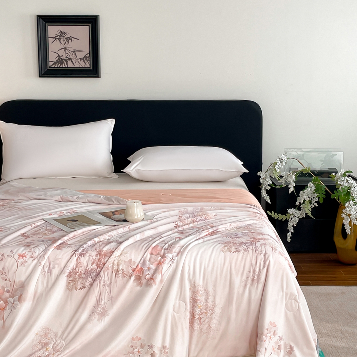 91家纺网 家纺一手货源 找家纺 鑫贝阳 2026新款锦氨凉感丝夏被 丛林晓梦粉