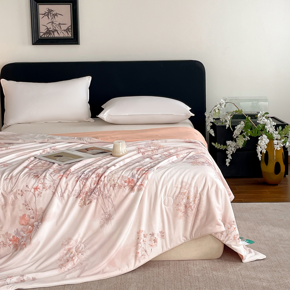 91家纺网 家纺一手货源 找家纺 鑫贝阳 2026新款锦氨凉感丝夏被 丛林晓梦粉