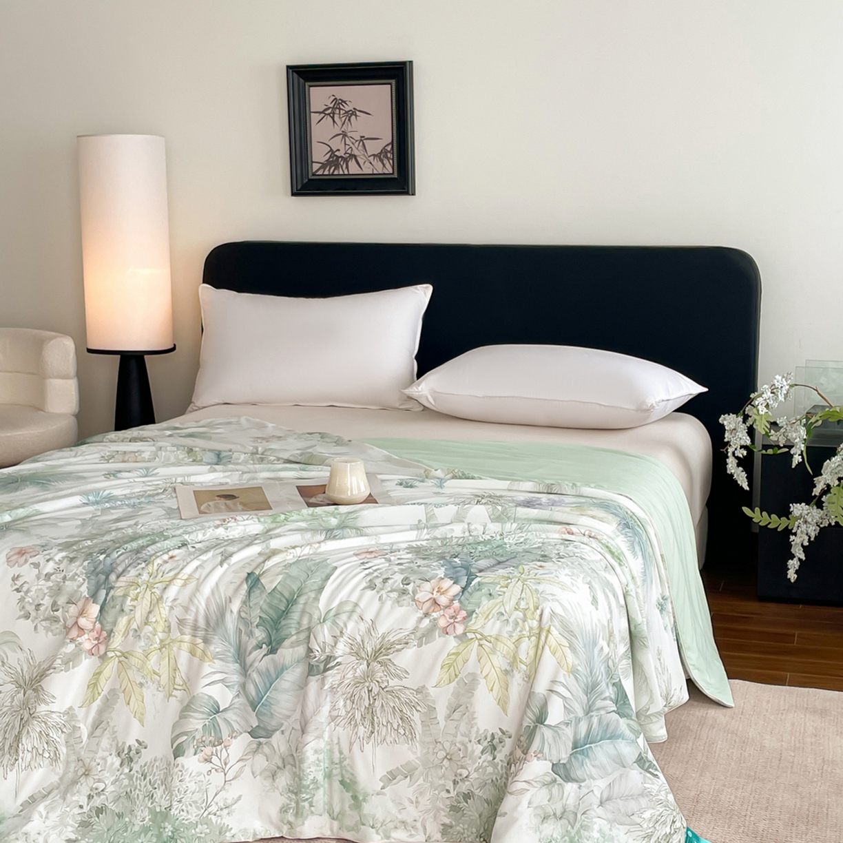 91家纺网 家纺一手货源 找家纺 鑫贝阳 2026新款锦氨凉感丝夏被 亚热带-绿