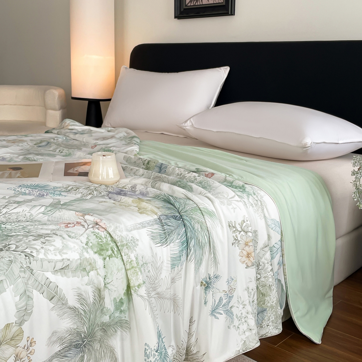 91家纺网 家纺一手货源 找家纺 鑫贝阳 2026新款锦氨凉感丝夏被 亚热带-绿