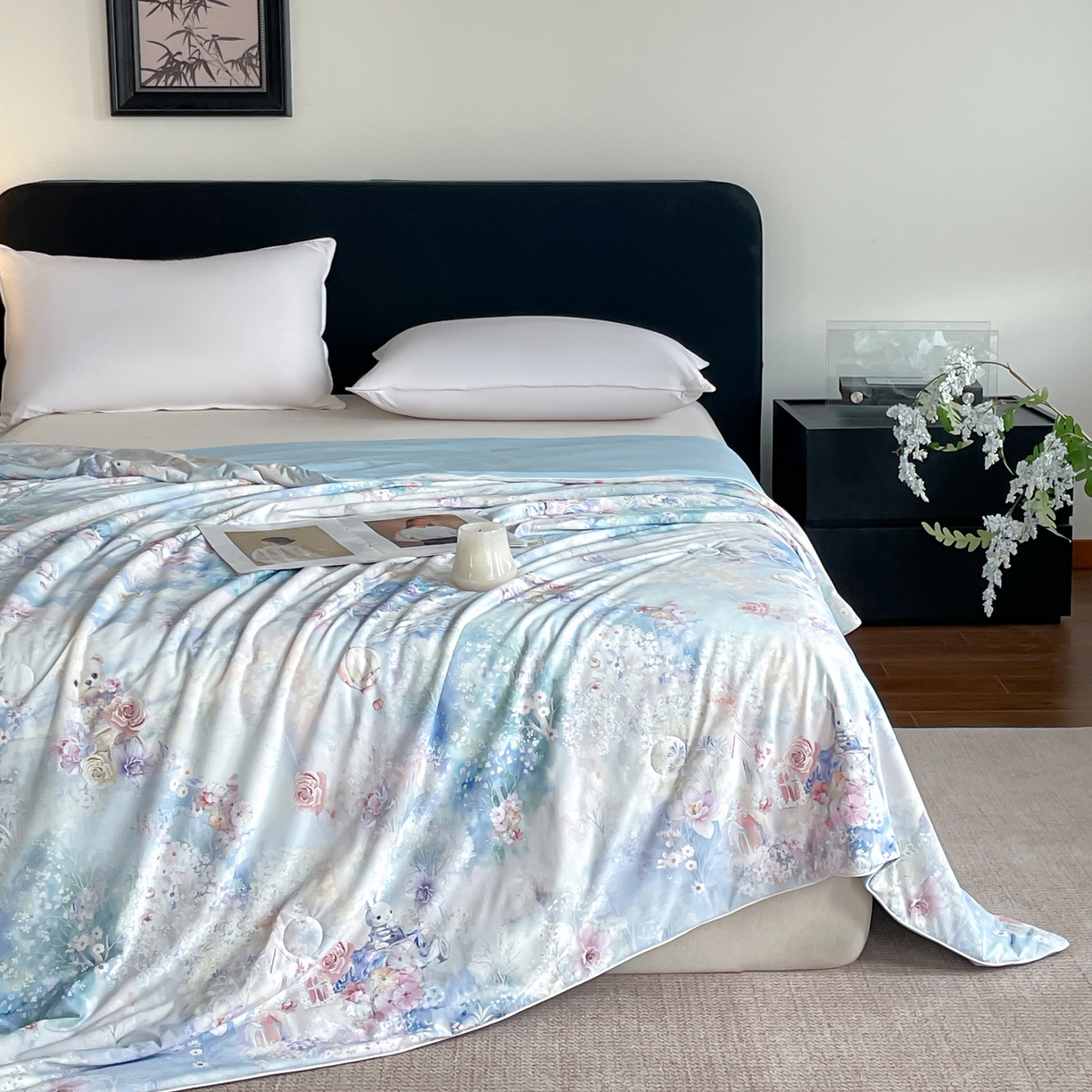 鑫贝阳 2026新款锦氨凉感丝夏被 花园兔-蓝