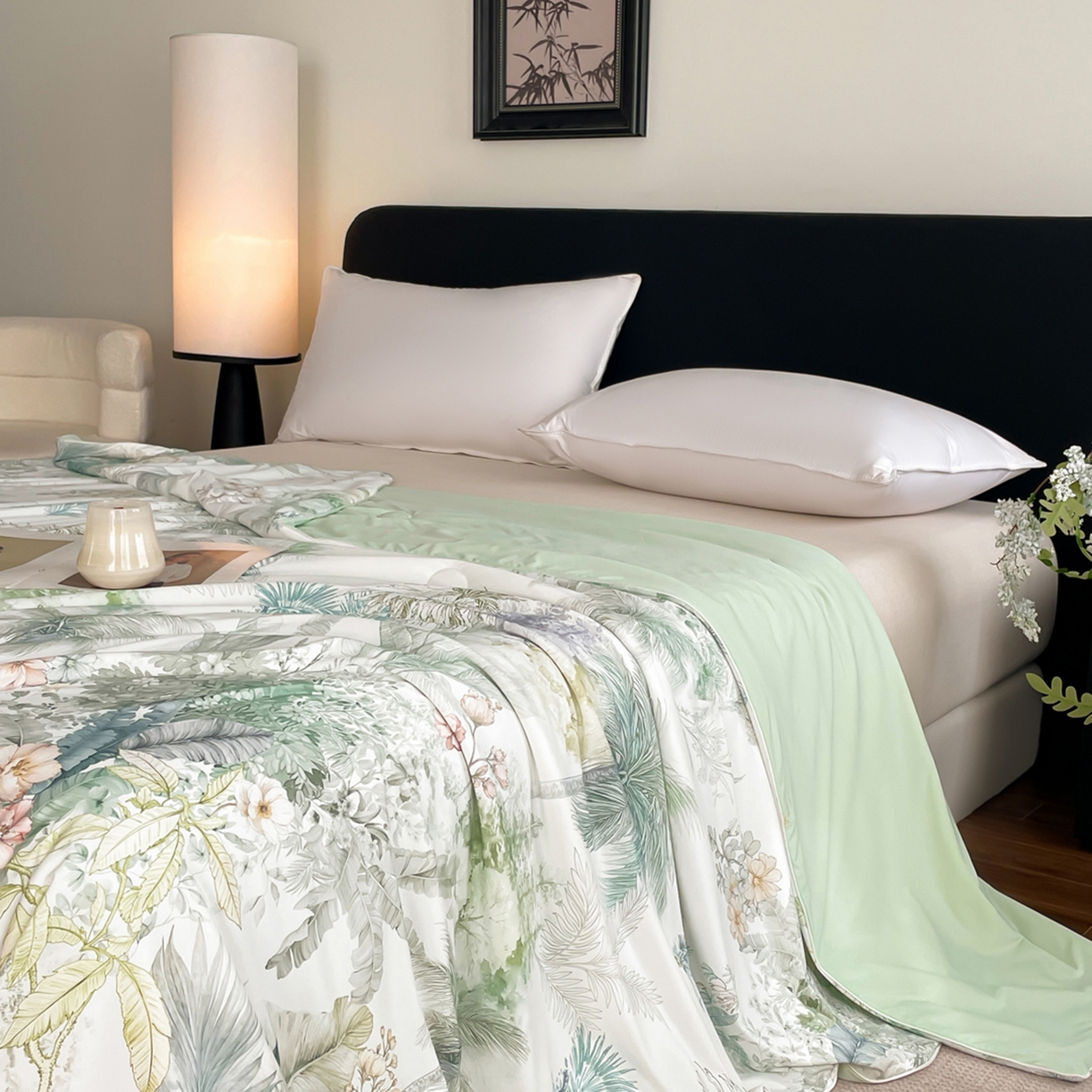 91家纺网 家纺一手货源 找家纺 鑫贝阳 2026新款锦氨凉感丝夏被 亚热带-绿