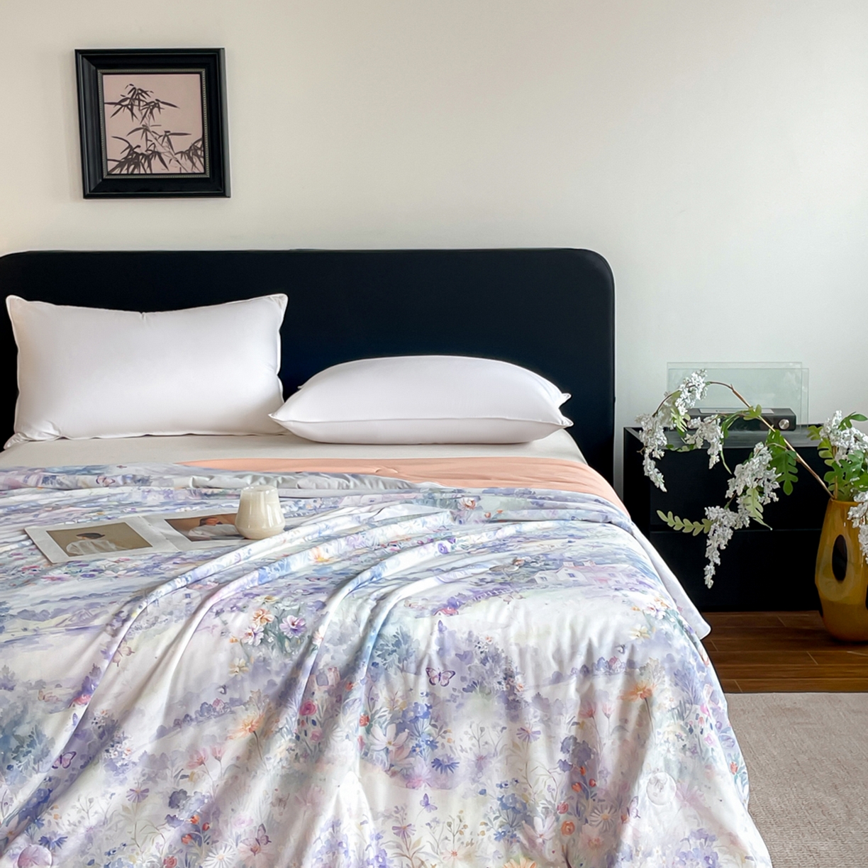 91家纺网 家纺一手货源 找家纺 鑫贝阳 2026新款锦氨凉感丝夏被 世外桃源紫