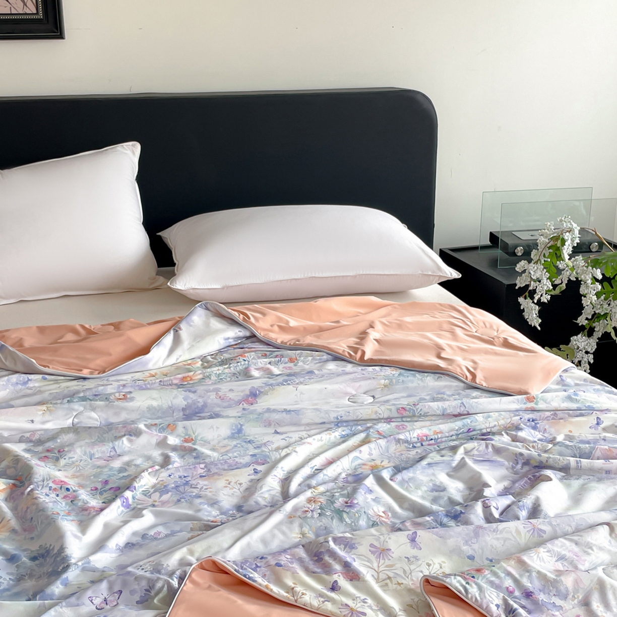 91家纺网 家纺一手货源 找家纺 鑫贝阳 2026新款锦氨凉感丝夏被 世外桃源紫