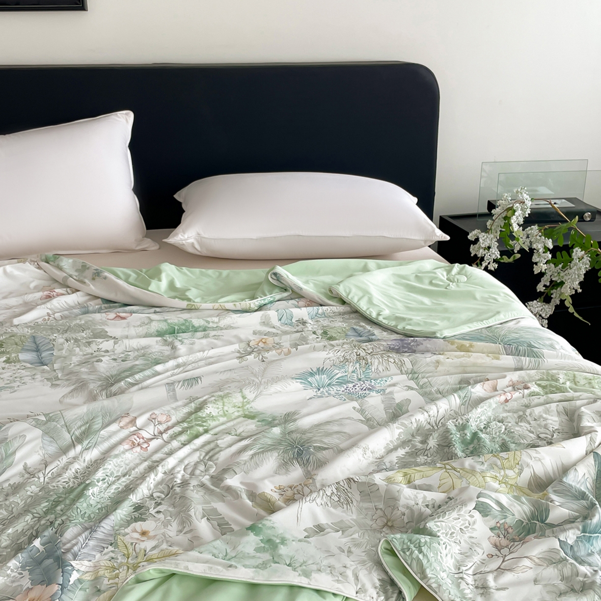 91家纺网 家纺一手货源 找家纺 鑫贝阳 2026新款锦氨凉感丝夏被 亚热带-绿