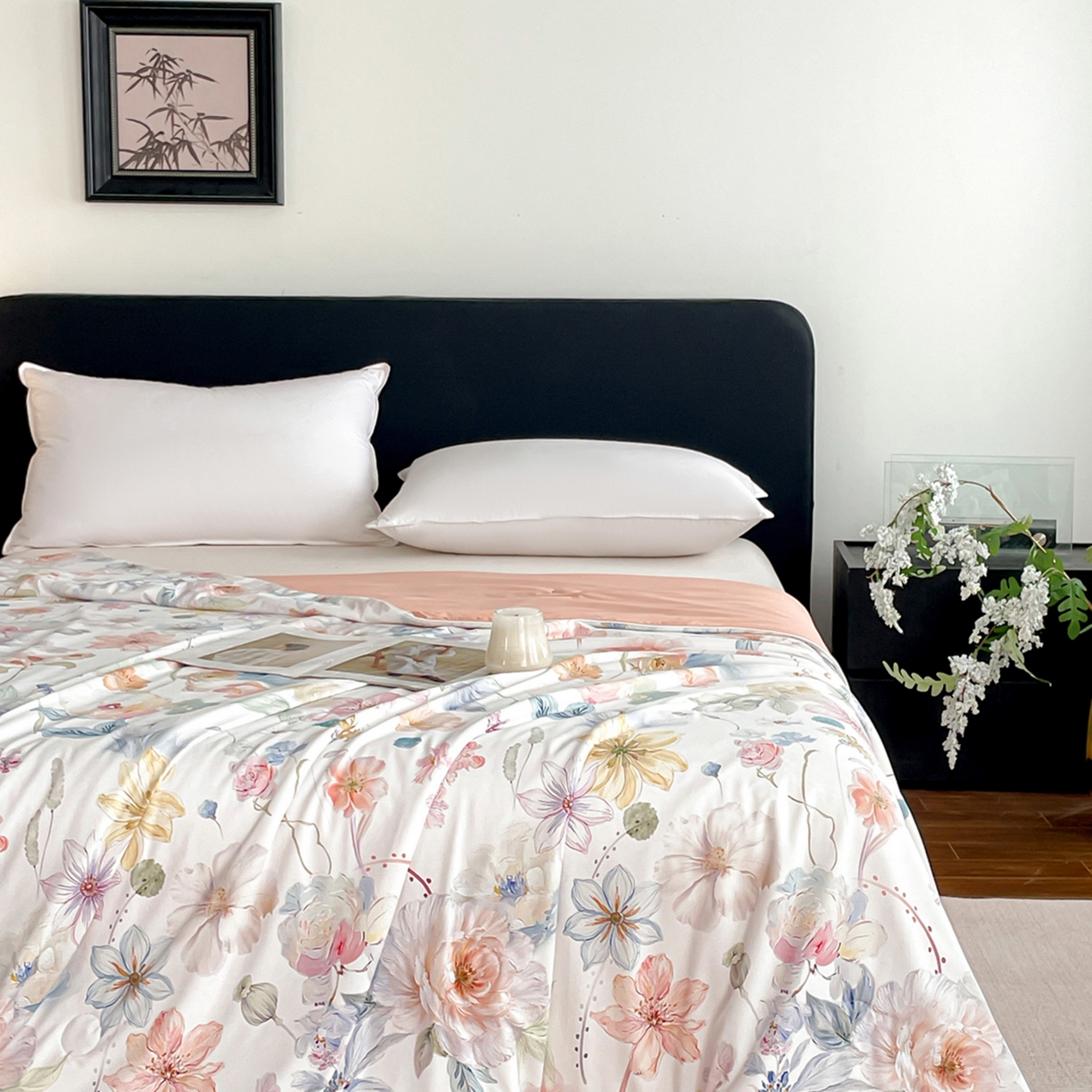 91家纺网 家纺一手货源 找家纺 鑫贝阳 2026新款锦氨凉感丝夏被 玫瑰庄园白