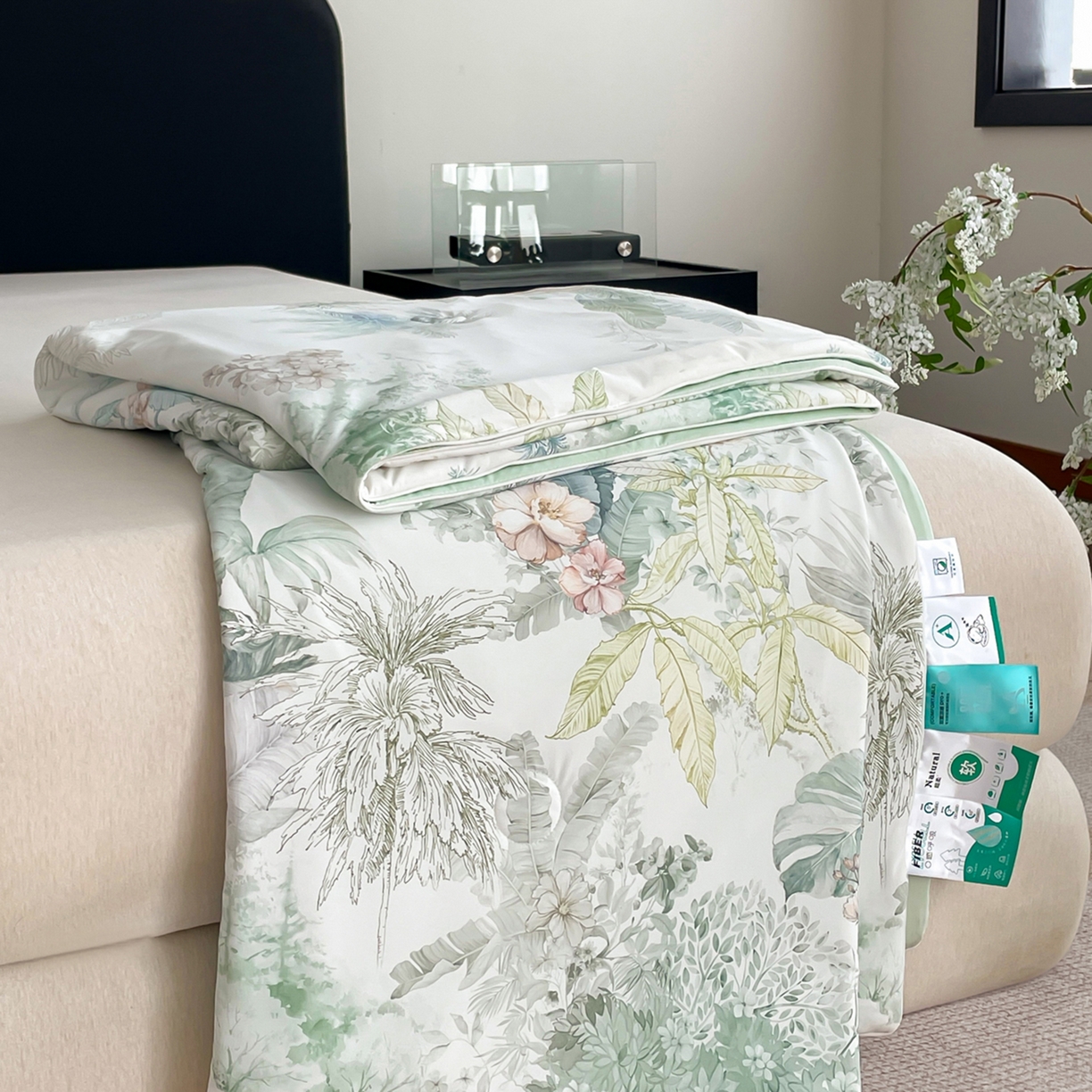 91家纺网 家纺一手货源 找家纺 鑫贝阳 2026新款锦氨凉感丝夏被 亚热带-绿