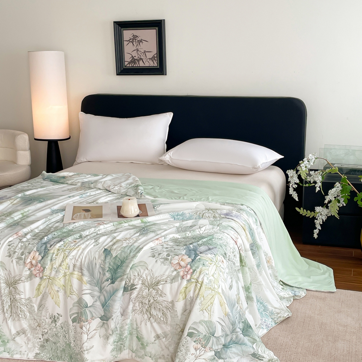 91家纺网 家纺一手货源 找家纺 鑫贝阳 2026新款锦氨凉感丝夏被 亚热带-绿