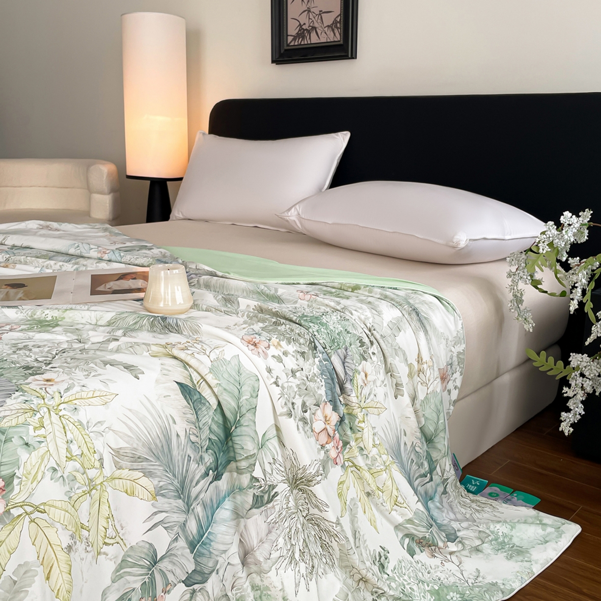 91家纺网 家纺一手货源 找家纺 鑫贝阳 2026新款锦氨凉感丝夏被 亚热带-绿