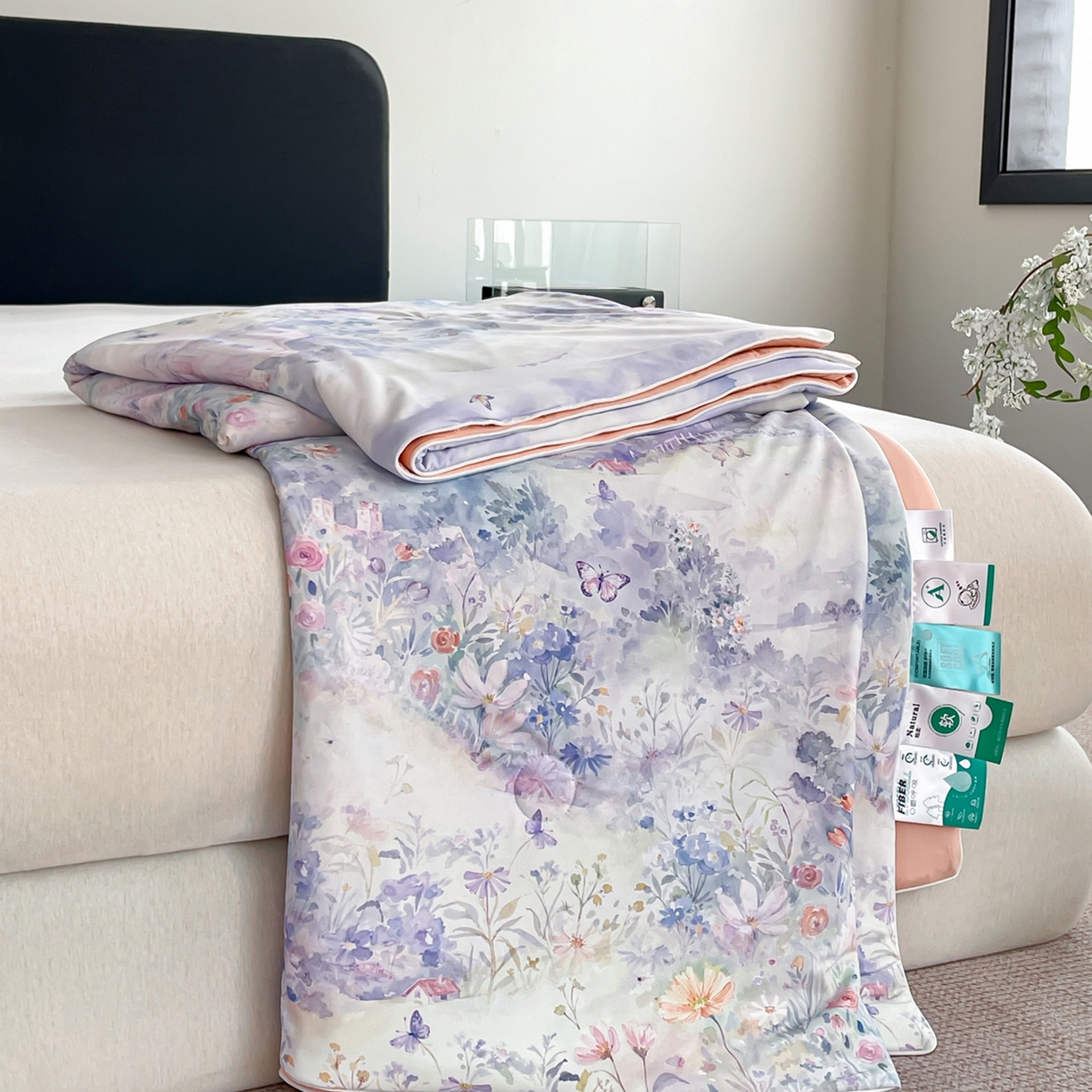 91家纺网 家纺一手货源 找家纺 鑫贝阳 2026新款锦氨凉感丝夏被 世外桃源紫