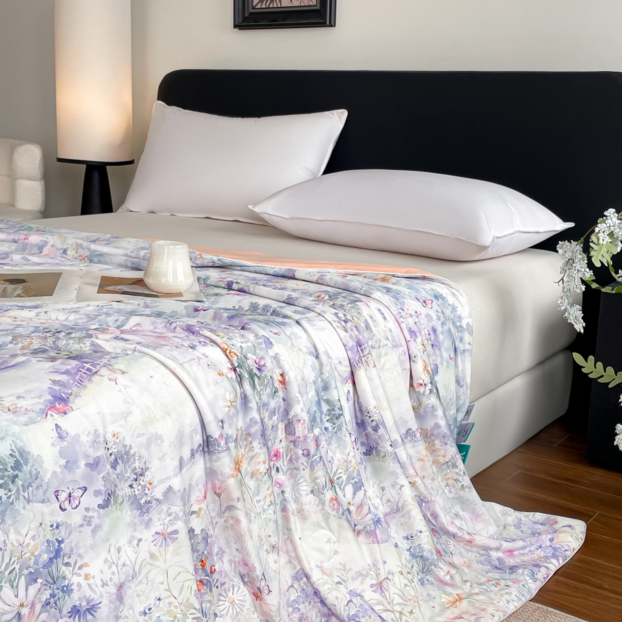 91家纺网 家纺一手货源 找家纺 鑫贝阳 2026新款锦氨凉感丝夏被 世外桃源紫