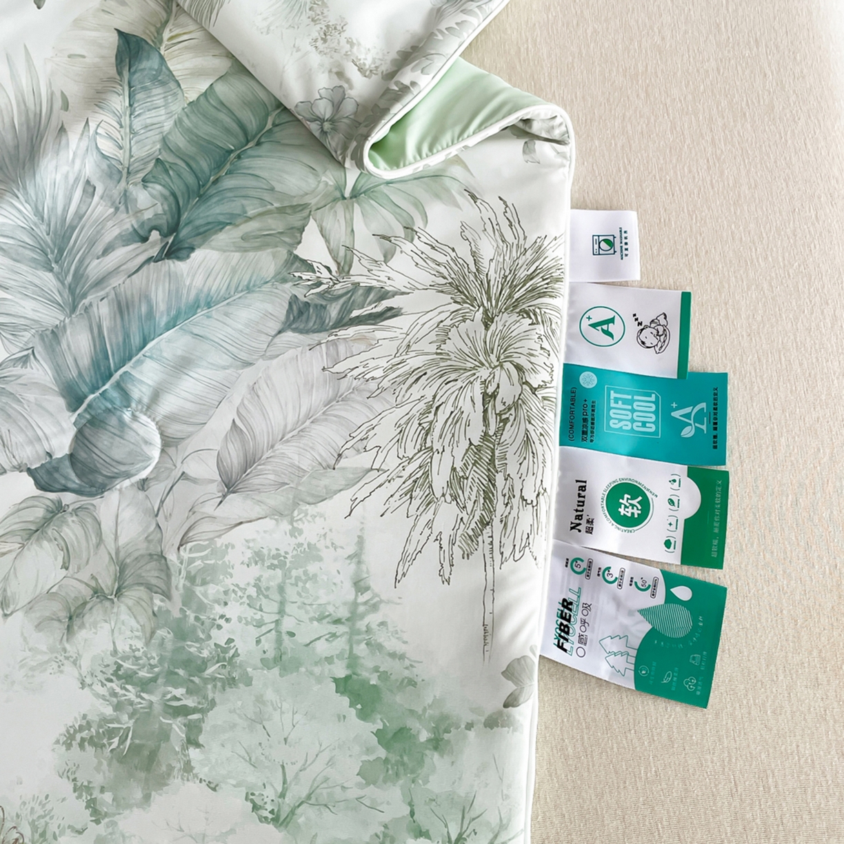 91家纺网 家纺一手货源 找家纺 鑫贝阳 2026新款锦氨凉感丝夏被 亚热带-绿