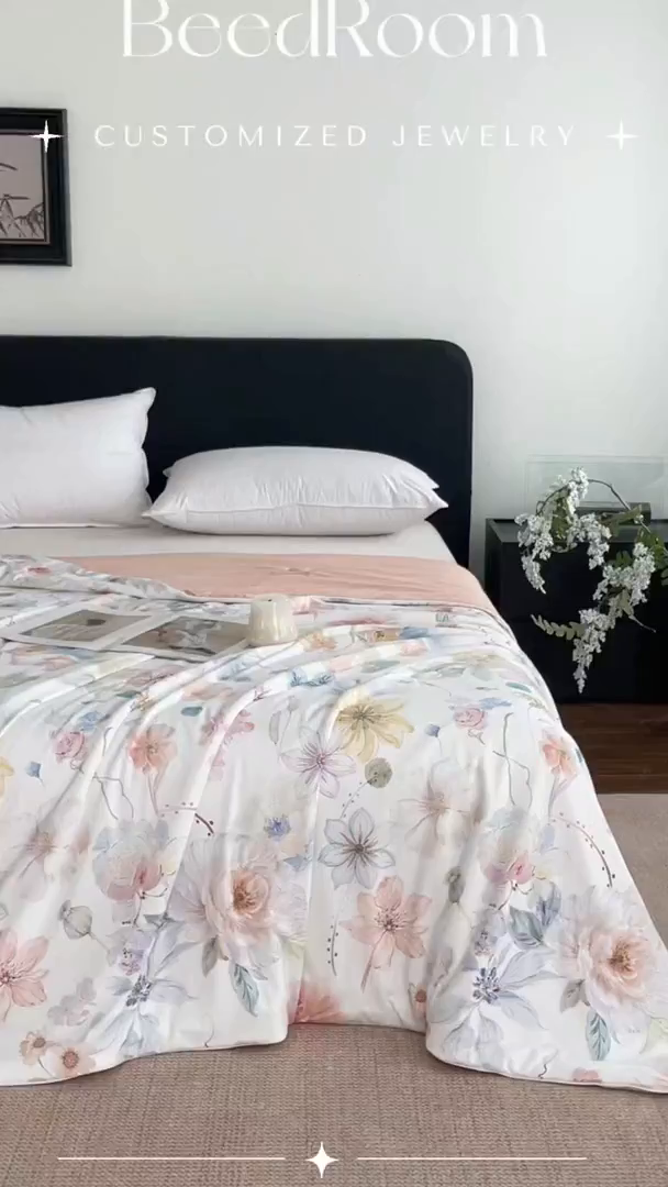 91家纺网 家纺一手货源 找家纺 鑫贝阳 2026新款锦氨凉感丝夏被 玫瑰庄园白