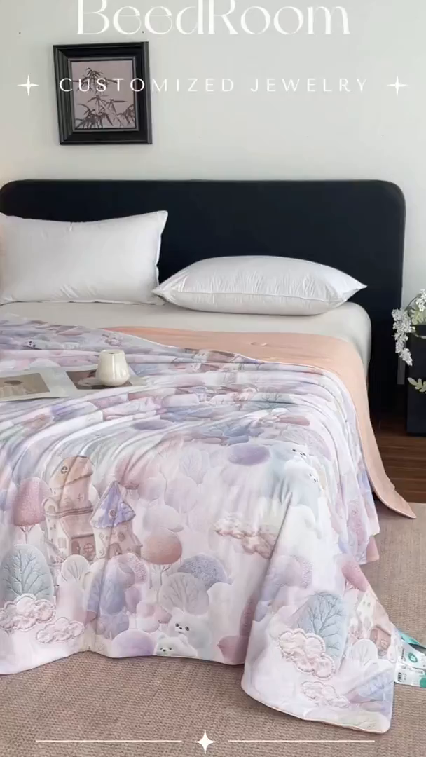 91家纺网 家纺一手货源 找家纺 鑫贝阳 2026新款锦氨凉感丝夏被 5D乐园-紫