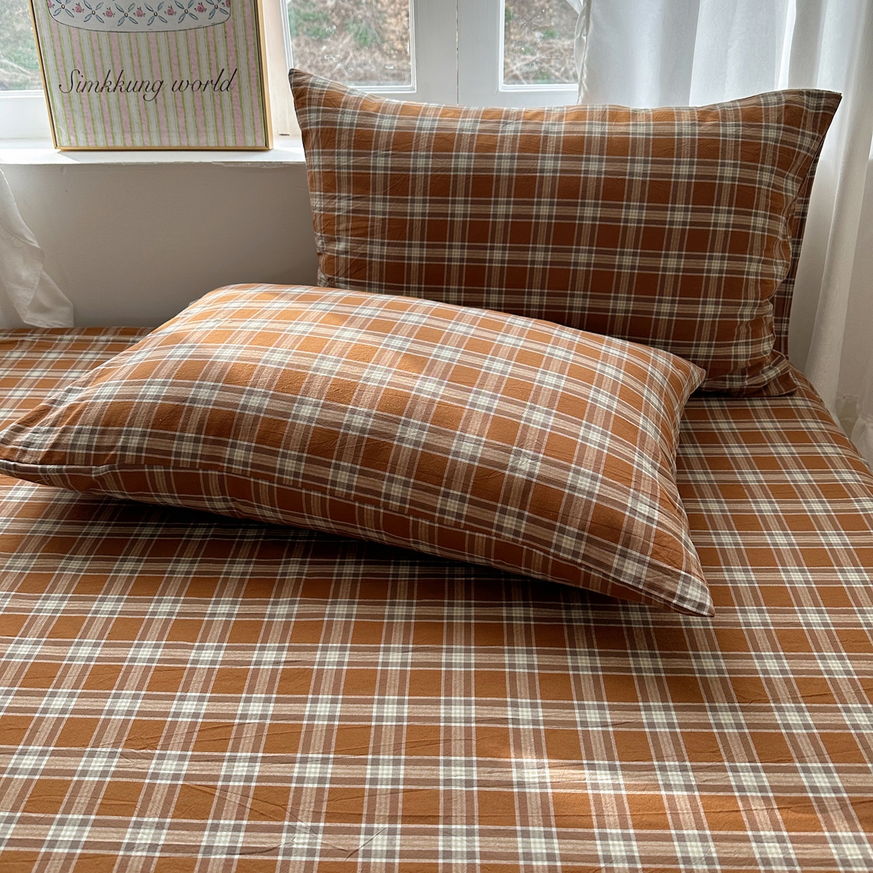 91家纺网 家纺一手货源 找家纺 六巷胡同 2026新款A类全棉纯棉水洗棉色织格子单品枕套 枕套单件 川奈-咖格