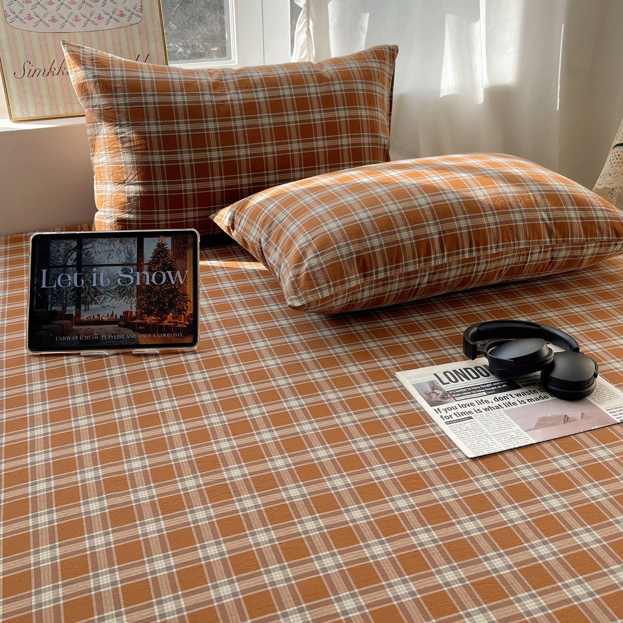 91家纺网 家纺一手货源 找家纺 六巷胡同 2026新款A类全棉纯棉水洗棉色织格子单品枕套 枕套单件 川奈-咖格