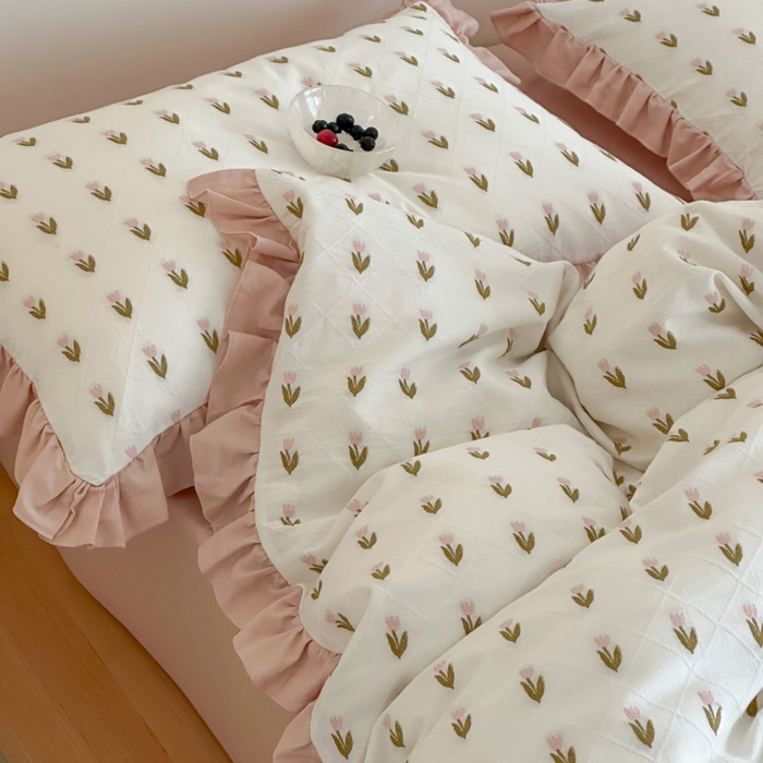 91家纺网 家纺一手货源 找家纺 玛奇朵 2026新款全棉缎纹色织提花四件套-漫天花海 会员-10/基础控价 小号328标准368加大388 漫天花海-粉