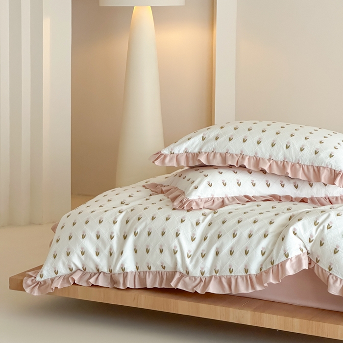 91家纺网 家纺一手货源 找家纺 玛奇朵 2026新款全棉缎纹色织提花四件套-漫天花海 会员-10/基础控价 小号328标准368加大388 漫天花海-粉