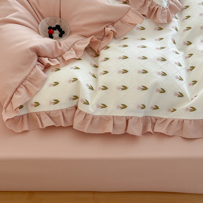 91家纺网 家纺一手货源 找家纺 玛奇朵 2026新款全棉缎纹色织提花四件套-漫天花海 会员-10/基础控价 小号328标准368加大388 漫天花海-粉