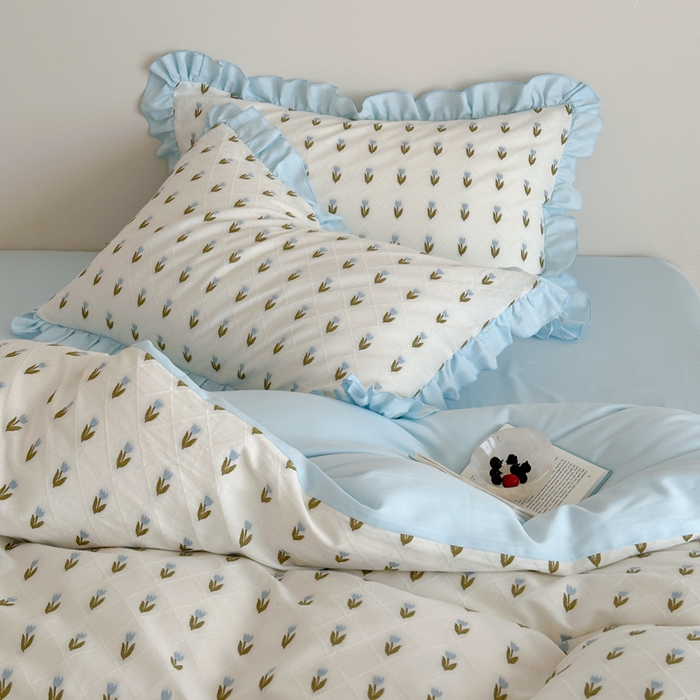 91家纺网 家纺一手货源 找家纺 玛奇朵 2026新款全棉缎纹色织提花四件套-漫天花海 会员-10/基础控价 小号328标准368加大388 漫天花海-蓝