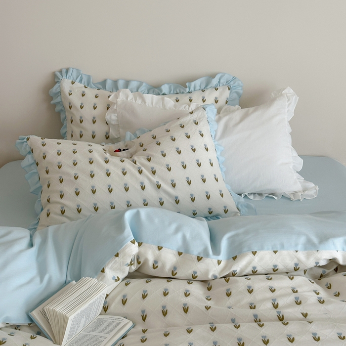 91家纺网 家纺一手货源 找家纺 玛奇朵 2026新款全棉缎纹色织提花四件套-漫天花海 会员-10/基础控价 小号328标准368加大388 漫天花海-蓝