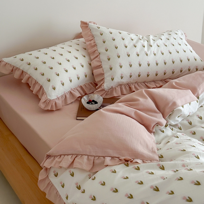 91家纺网 家纺一手货源 找家纺 玛奇朵 2026新款全棉缎纹色织提花四件套-漫天花海 会员-10/基础控价 小号328标准368加大388 漫天花海-粉