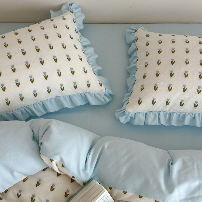 91家纺网 家纺一手货源 找家纺 玛奇朵 2026新款全棉缎纹色织提花四件套-漫天花海 会员-10/基础控价 小号328标准368加大388 漫天花海-蓝