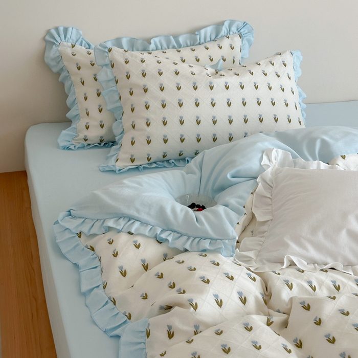 91家纺网 家纺一手货源 找家纺 玛奇朵 2026新款全棉缎纹色织提花四件套-漫天花海 会员-10/基础控价 小号328标准368加大388 漫天花海-蓝