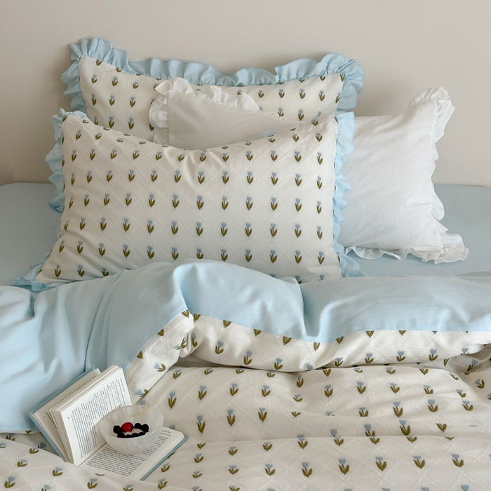 91家纺网 家纺一手货源 找家纺 玛奇朵 2026新款全棉缎纹色织提花四件套-漫天花海 会员-10/基础控价 小号328标准368加大388 漫天花海-蓝