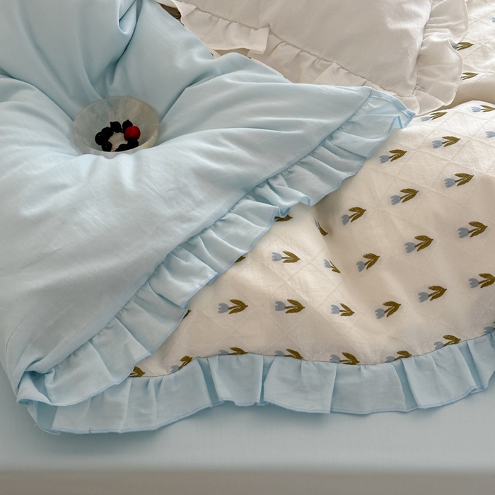 91家纺网 家纺一手货源 找家纺 玛奇朵 2026新款全棉缎纹色织提花四件套-漫天花海 会员-10/基础控价 小号328标准368加大388 漫天花海-蓝