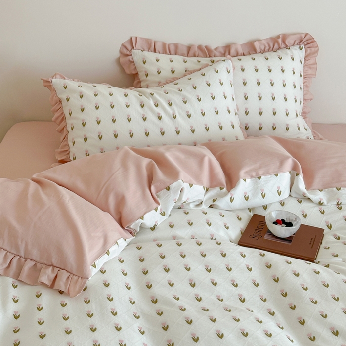 91家纺网 家纺一手货源 找家纺 玛奇朵 2026新款全棉缎纹色织提花四件套-漫天花海 会员-10/基础控价 小号328标准368加大388 漫天花海-粉