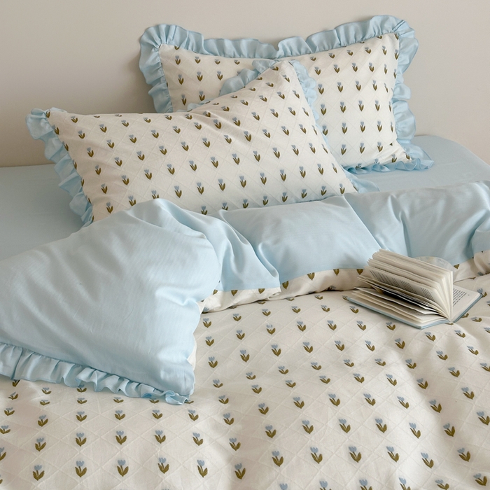 91家纺网 家纺一手货源 找家纺 玛奇朵 2026新款全棉缎纹色织提花四件套-漫天花海 会员-10/基础控价 小号328标准368加大388 漫天花海-蓝