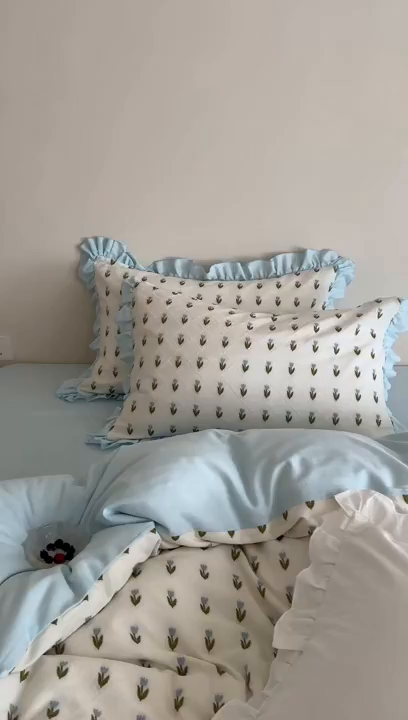 91家纺网 家纺一手货源 找家纺 玛奇朵 2026新款全棉缎纹色织提花四件套-漫天花海 会员-10/基础控价 小号328标准368加大388 漫天花海-蓝