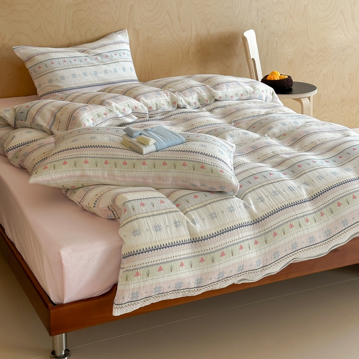 91家纺网 家纺一手货源 找家纺 （总）玛奇朵 2026新款全棉A类双层纱皱皱纱四件套-费尔岛系列 会员-10/基础控价 298/338/358