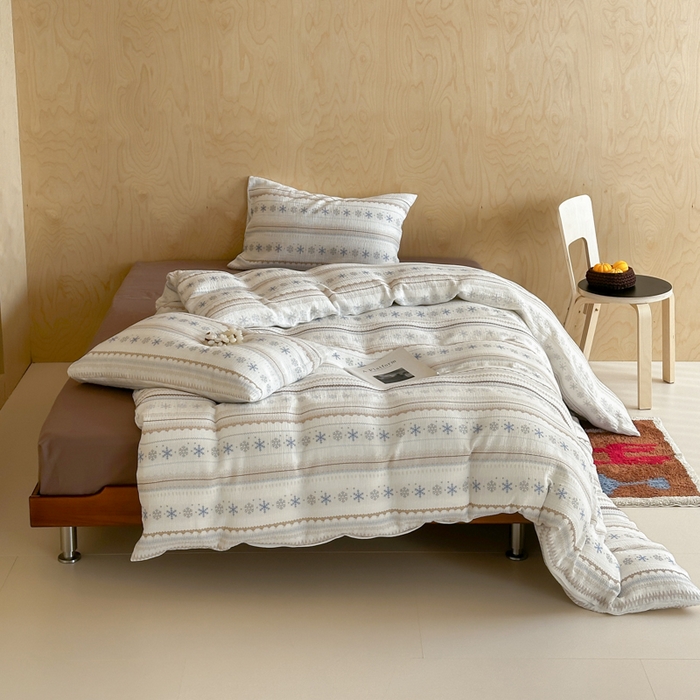 91家纺网 家纺一手货源 找家纺 （总）玛奇朵 2026新款全棉A类双层纱皱皱纱四件套-费尔岛系列 会员-10/基础控价 298/338/358