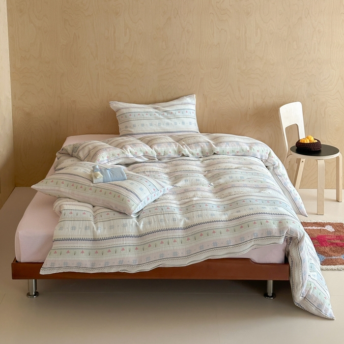 玛奇朵 2026新款全棉A类双层纱皱皱纱四件套-费尔岛系列 会员-10/基础控价 298/338/358 费尔岛-粉