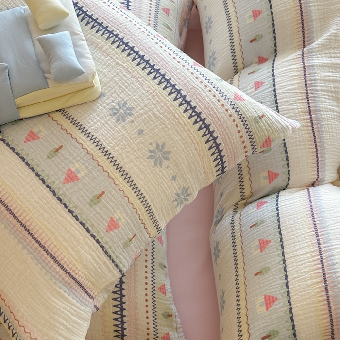 91家纺网 家纺一手货源 找家纺 （总）玛奇朵 2026新款全棉A类双层纱皱皱纱四件套-费尔岛系列 会员-10/基础控价 298/338/358