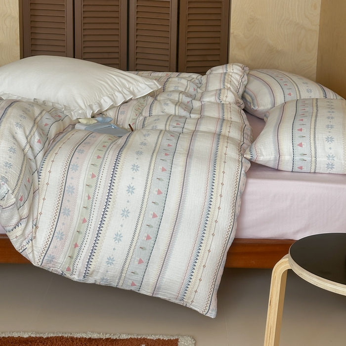 91家纺网 家纺一手货源 找家纺 （总）玛奇朵 2026新款全棉A类双层纱皱皱纱四件套-费尔岛系列 会员-10/基础控价 298/338/358